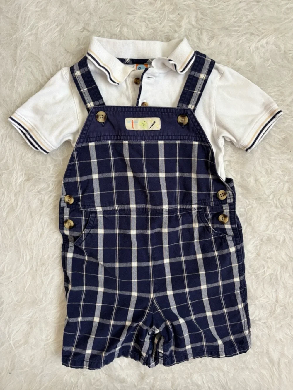 Gymboree Baby Boy Vintage Y2K Classic Polo and Plaid Overall Summer Set